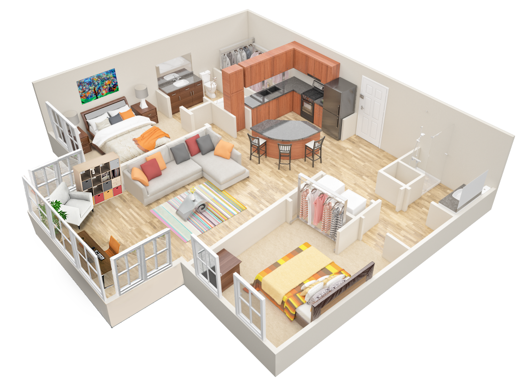 Floor plan for 2 beds, 2 baths, 1338 sqft